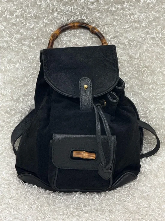Gucci Mini Bamboo Backpack in Black Suede Leather - Picture 2 of 16